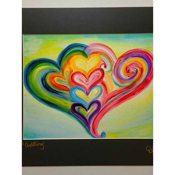 Debbie Arambula Art Print "CUDDLING" Heart Artist Signed 20x16 Mat Gilroy CA - Picture 4 of 9